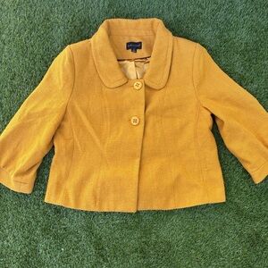 Dialogue Cropped Mustard Jacket with Rounded Collar